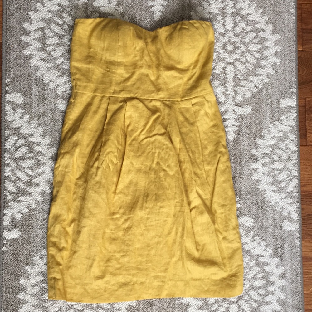 Mustard linen strapless dress